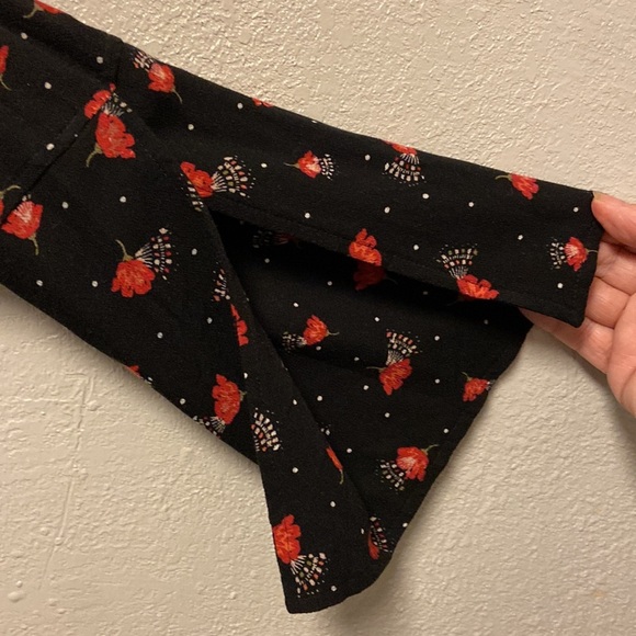 Free People Teagan Black Floral Deep V Neck Open Back Bell Sleeve Mini Dress - Picture 5 of 12